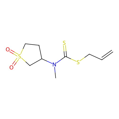 3-[Methyl(prop-2-enylthiothioxomethyl)amino]thiolane-1,1-dione structure