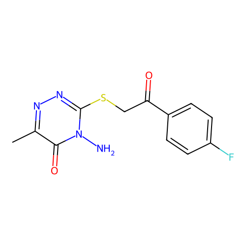 4-Amino-3-[[2-(4-fluorophenyl)-2-oxoethyl]thio]-6-methyl-1,2,4-triazin-5(4H)-one structure