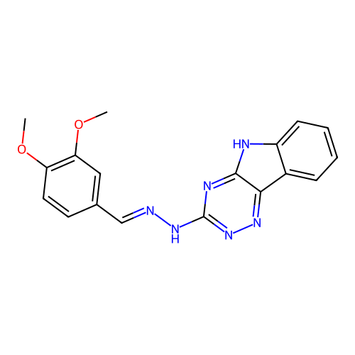 3-[(2E)-2-(3,4-dimethoxybenzylidene)hydrazinyl]-5H-[1,2,4]triazino[5,6-b]indole structure