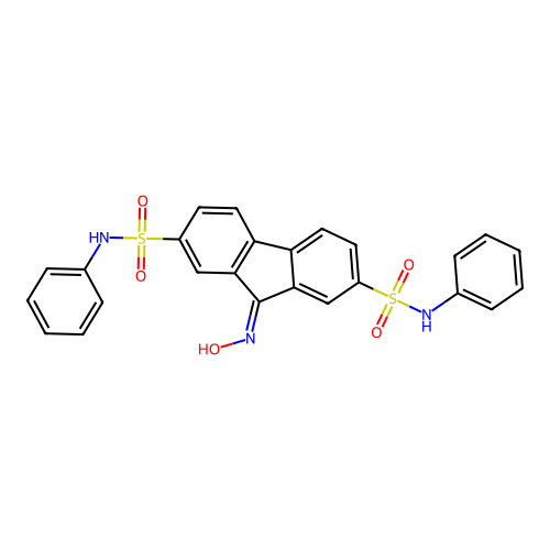 9-(hydroxyimino)-N2,N7-diphenyl-9H-fluorene-2,7-disulfonamide structure