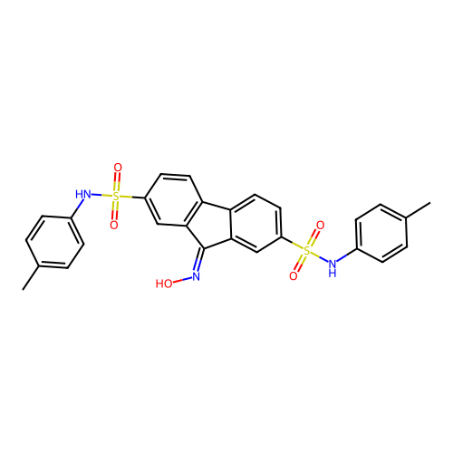 9-(hydroxyimino)-N,N'-bis(4-methylphenyl)-9H-fluorene-2,7-disulfonamide structure