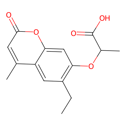 2-((6-ethyl-4-methyl-2-oxo-2H-chromen-7-yl)oxy)propanoic acid structure
