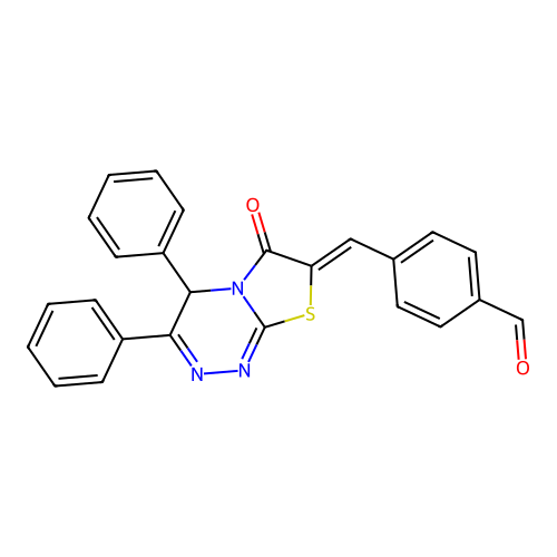 4-((6-oxo-3,4-diphenyl-4H-thiazolo[2,3-c][1,2,4]triazin-7(6H)-ylidene)methyl)benzaldehyde structure
