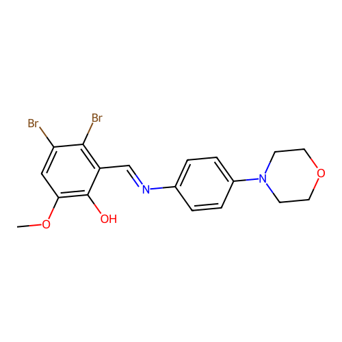 3,4-dibromo-6-methoxy-2-[(E)-{[4-(morpholin-4-yl)phenyl]imino}methyl]phenol structure