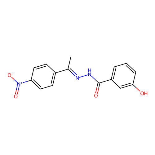 (E)-3-hydroxy-N'-(1-(4-nitrophenyl)ethylidene)benzohydrazide structure