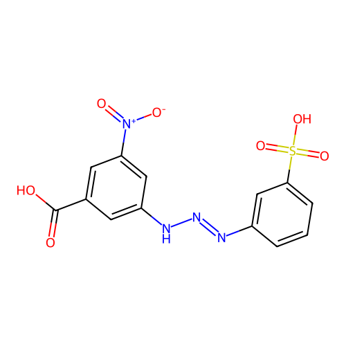 3-nitro-5-[(2E)-3-(3-sulfophenyl)triaz-2-en-1-yl]benzoic acid structure