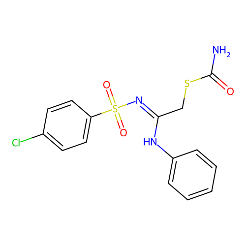 S-[(2Z)-2-{[(4-chlorophenyl)sulfonyl]imino}-2-(phenylamino)ethyl] carbamothioate structure