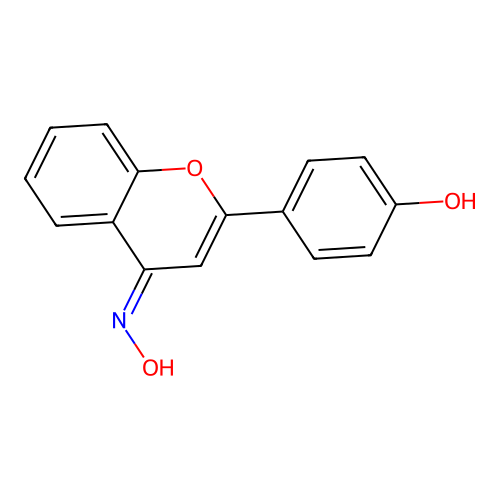 4-[(4E)-4-(hydroxyimino)-4H-chromen-2-yl]phenol structure