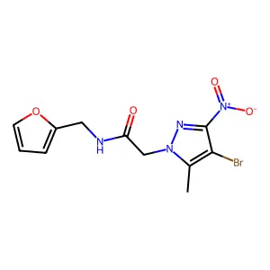 2-(4-bromo-5-methyl-3-nitropyrazol-1-yl)-N-(furan-2-ylmethyl)acetamide structure