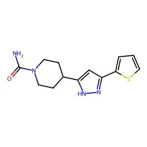 4-[5-(2-thienyl)-1H-pyrazol-3-yl]tetrahydro-1(2H)-pyridinecarboxamide structure