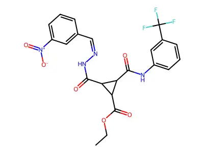 ethyl 2-({2-[(3-nitrophenyl)methylene]hydrazino}carbonyl)-3-{[3-(trifluoromethyl)anilino]carbonyl}cyclopropanecarboxylate structure