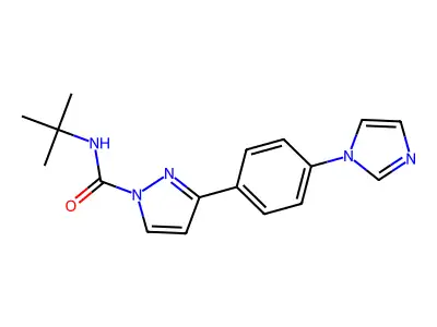 N-(tert-butyl)-3-[4-(1H-imidazol-1-yl)phenyl]-1H-pyrazole-1-carboxamide structure