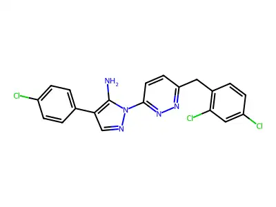 4-(4-chlorophenyl)-1-[6-(2,4-dichlorobenzyl)-3-pyridazinyl]-1H-pyrazol-5-ylamine structure