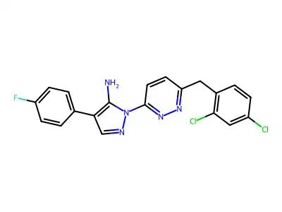1-[6-(2,4-dichlorobenzyl)-3-pyridazinyl]-4-(4-fluorophenyl)-1H-pyrazol-5-amine structure