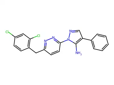 1-[6-(2,4-dichlorobenzyl)-3-pyridazinyl]-4-phenyl-1H-pyrazol-5-amine structure