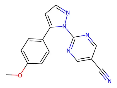 2-[5-(4-methoxyphenyl)-1H-pyrazol-1-yl]-5-pyrimidinecarbonitrile structure