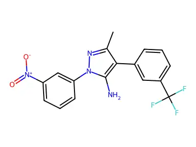 3-methyl-1-(3-nitrophenyl)-4-[3-(trifluoromethyl)phenyl]-1H-pyrazol-5-ylamine structure