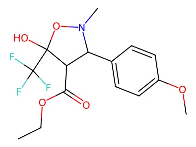 ethyl 5-hydroxy-3-(4-methoxyphenyl)-2-methyl-5-(trifluoromethyl)-1,2-oxazolidine-4-carboxylate structure