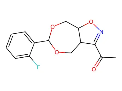 1-[6-(2-fluorophenyl)-3a,4,8,8a-tetrahydro[1,3]dioxepino[5,6-d]isoxazol-3-yl]-1-ethanone structure
