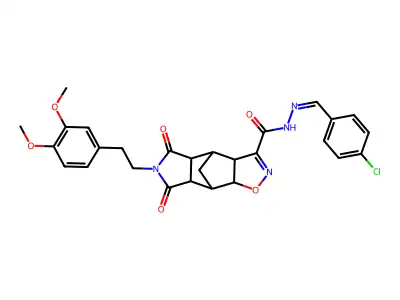 N'-[(4-chlorophenyl)methylene]-10-(3,4-dimethoxyphenethyl)-9,11-dioxo-3-oxa-4,10-diazatetracyclo[5.5.1.0~2,6~.0~8,12~]tridec-4-ene-5-carbohydrazide structure