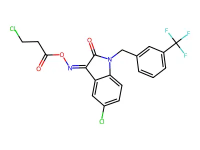 [[5-chloro-2-oxo-1-[[3-(trifluoromethyl)phenyl]methyl]indol-3-ylidene]amino] 3-chloropropanoate structure