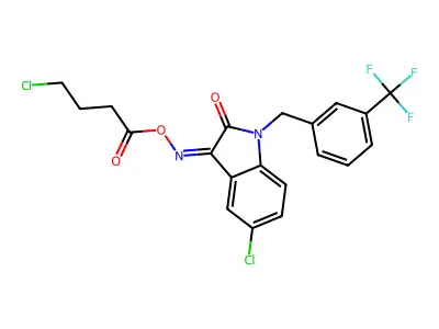 [[5-chloro-2-oxo-1-[[3-(trifluoromethyl)phenyl]methyl]indol-3-ylidene]amino] 4-chlorobutanoate structure