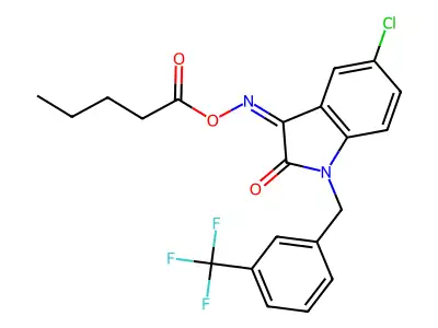 [[5-chloro-2-oxo-1-[[3-(trifluoromethyl)phenyl]methyl]indol-3-ylidene]amino] Pentanoate structure