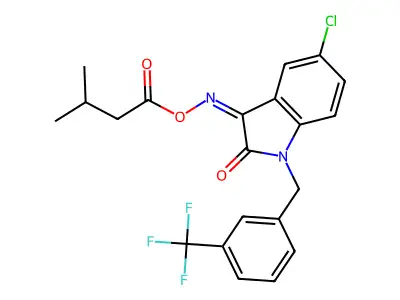 [[5-chloro-2-oxo-1-[[3-(trifluoromethyl)phenyl]methyl]indol-3-ylidene]amino] 3-methylbutanoate structure