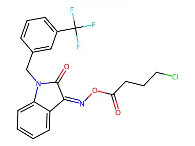 [[2-oxo-1-[[3-(trifluoromethyl)phenyl]methyl]indol-3-ylidene]amino] 4-chlorobutanoate structure