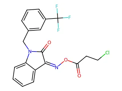 [[2-oxo-1-[[3-(trifluoromethyl)phenyl]methyl]indol-3-ylidene]amino] 3-chloropropanoate structure