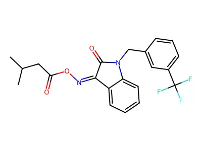 [[2-oxo-1-[[3-(trifluoromethyl)phenyl]methyl]indol-3-ylidene]amino] 3-methylbutanoate structure