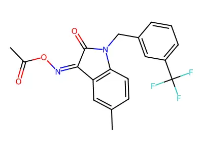 [[5-methyl-2-oxo-1-[[3-(trifluoromethyl)phenyl]methyl]indol-3-ylidene]amino] acetate structure