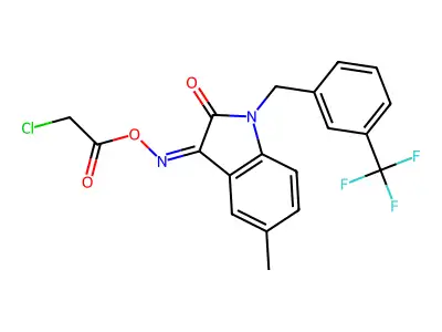[[5-methyl-2-oxo-1-[[3-(trifluoromethyl)phenyl]methyl]indol-3-ylidene]amino] 2-chloroacetate structure