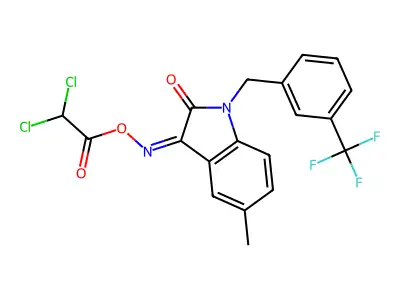 [[5-methyl-2-oxo-1-[[3-(trifluoromethyl)phenyl]methyl]indol-3-ylidene]amino] 2,2-dichloroacetate structure