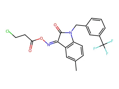 [[5-methyl-2-oxo-1-[[3-(trifluoromethyl)phenyl]methyl]indol-3-ylidene]amino] 3-chloropropanoate structure
