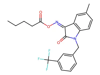 [[5-methyl-2-oxo-1-[[3-(trifluoromethyl)phenyl]methyl]indol-3-ylidene]amino] pentanoate structure