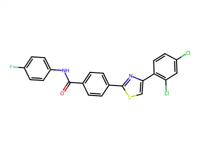 4-[4-(2,4-dichlorophenyl)-1,3-thiazol-2-yl]-N-(4-fluorophenyl)benzamide structure