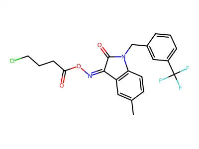 [[5-methyl-2-oxo-1-[[3-(trifluoromethyl)phenyl]methyl]indol-3-ylidene]amino] 4-chlorobutanoate structure