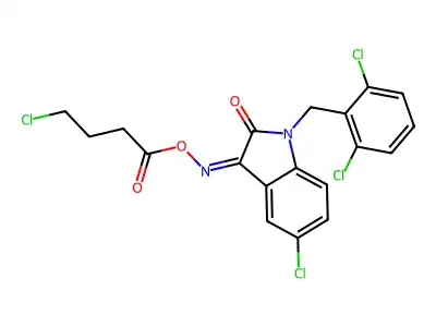 [[5-chloro-1-[(2,6-dichlorophenyl)methyl]-2-oxo-indol-3-ylidene]amino] 4-chlorobutanoate structure