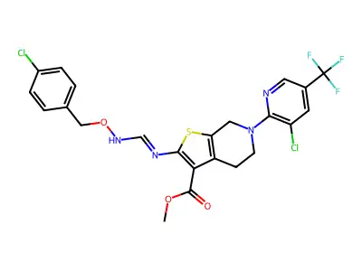 methyl 2-[({[(4-chlorobenzyl)oxy]amino}methylene)amino]-6-[3-chloro-5-(trifluoromethyl)-2-pyridinyl]-4,5,6,7-tetrahydrothieno[2,3-c]pyridine-3-carboxylate structure
