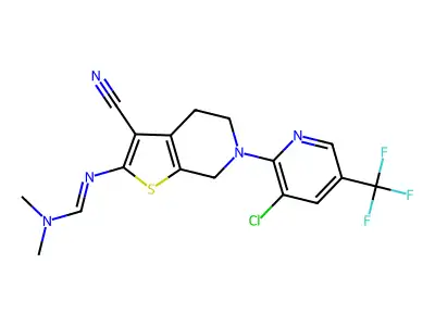 N'-[6-[3-chloro-5-(trifluoromethyl)pyridin-2-yl]-3-cyano-5,7-dihydro-4H-thieno[2,3-c]pyridin-2-yl]-N,N-dimethylmethanimidamide structure