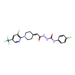 N-(4-chlorophenyl)-2-(2-{1-[3-chloro-5-(trifluoromethyl)-2-pyridinyl]-4-piperidinylidene}acetyl)-1-hydrazinecarboxamide structure