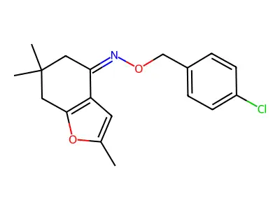 N-[(4-chlorophenyl)methoxy]-2,6,6-trimethyl-5,7-dihydro-1-benzofuran-4-imine structure