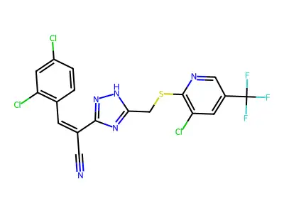 2-[3-({[3-chloro-5-(trifluoromethyl)-2-pyridinyl]sulfanyl}methyl)-1H-1,2,4-triazol-5-yl]-3-(2,4-dichlorophenyl)acrylonitrile structure
