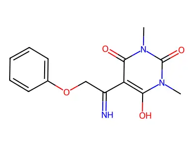 5-(1-Amino-2-phenoxyethylidene)-1,3-dimethyl-1,3-diazinane-2,4,6-trione structure