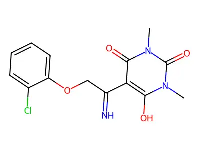 5-[1-amino-2-(2-chlorophenoxy)ethylidene]-1,3-dimethyl-1,3-diazinane-2,4,6-trione structure