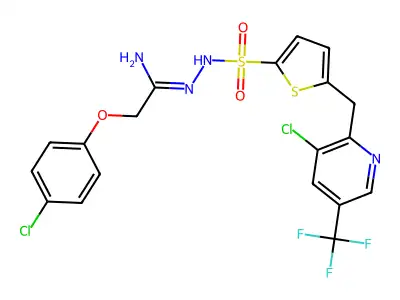 2-(4-chlorophenoxy)-N'-[[5-[[3-chloro-5-(trifluoromethyl)pyridin-2-yl]methyl]thiophen-2-yl]sulfonylamino]ethanimidamide structure