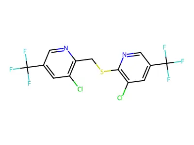 3-chloro-2-({[3-chloro-5-(trifluoromethyl)pyridin-2-yl]sulfanyl}methyl)-5-(trifluoromethyl)pyridine structure