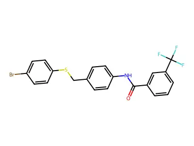 N-[4-[(4-bromophenyl)sulfanylmethyl]phenyl]-3-(trifluoromethyl)benzamide structure