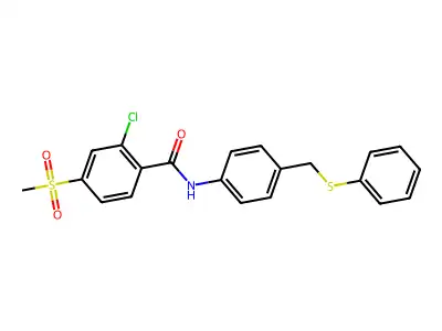 2-chloro-4-methylsulfonyl-N-[4-(phenylsulfanylmethyl)phenyl]benzamide structure